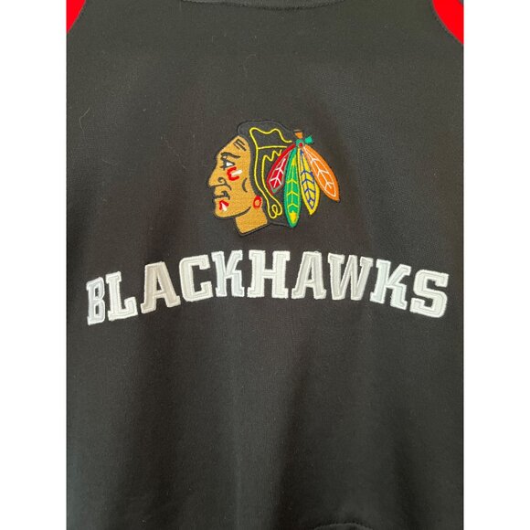 Reebok Blackhawks Hoodie M Black & Red Polyester Sweatshirt With Double Pockets - Picture 4 of 11